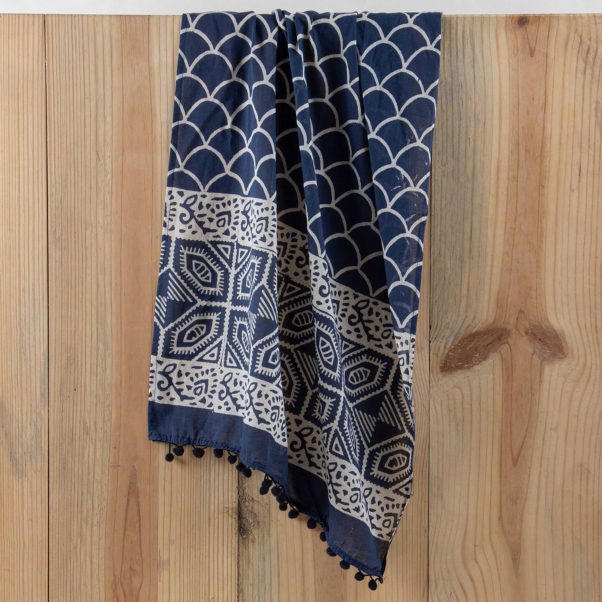 Blue Hand Block Print Cotton Stoles For Ladies